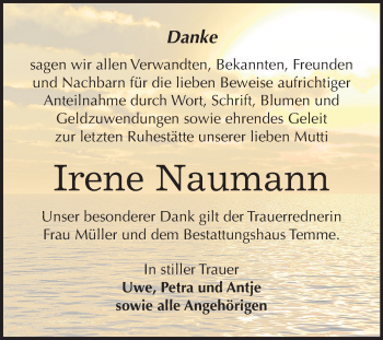 Traueranzeige von Irene Naumann von Mitteldeutsche Zeitung