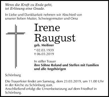 Traueranzeige von Irene Raugust von Mitteldeutsche Zeitung