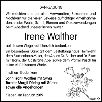 Traueranzeige von Irene Walther von WVG - Wochenspiegel NMB / WSF / ZTZ