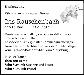 Traueranzeige von Iris Rauschenbach von WVG - Wochenspiegel Merseburg