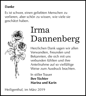 Traueranzeige von Irma Dannenberg von Mitteldeutsche Zeitung