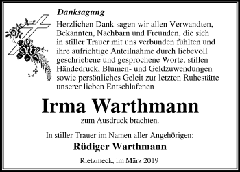 Traueranzeige von Irma Warthmann von Mitteldeutsche Zeitung