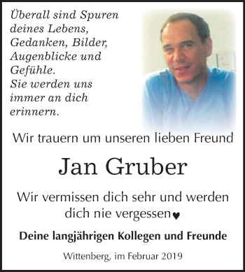 Traueranzeige von Jan Gruber von Mitteldeutsche Zeitung