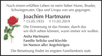 Traueranzeige von Joachim Hartmann von Super Sonntag Merseburg