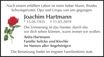 Traueranzeige von Joachim Hartmann von Mitteldeutsche Zeitung