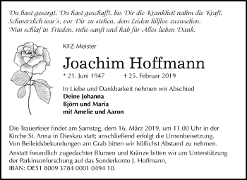 Traueranzeige von Joachim Hoffmann von Mitteldeutsche Zeitung Halle/Saalkreis