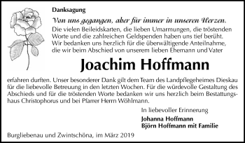 Traueranzeige von Joachim Hoffmann von WVG - Wochenspiegel Merseburg