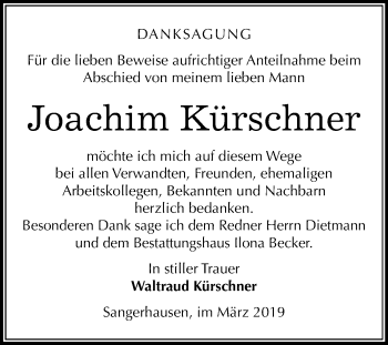 Traueranzeige von Joachim Kürschner von Mitteldeutsche Zeitung