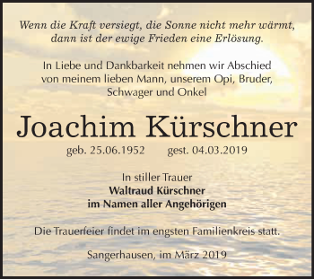 Traueranzeige von Joachim Kürschner von Super Sonntag SGH Mansf. Land