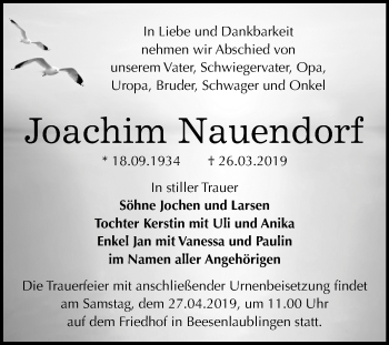 Traueranzeige von Joachim Nauendorf von Mitteldeutsche Zeitung