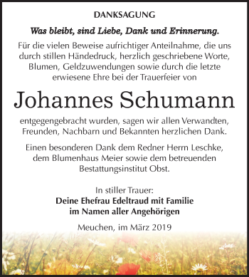 Traueranzeige von Johannes Schumann von Mitteldeutsche Zeitung Weißenfels