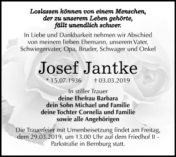 Traueranzeige von Josef Jantke von Mitteldeutsche Zeitung Bernburg