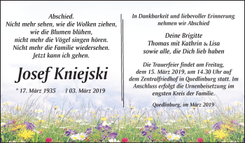 Traueranzeige von Josef Kniejski von Mitteldeutsche Zeitung Quedlinburg