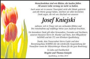 Traueranzeige von Josef Kniejski von Mitteldeutsche Zeitung Quedlinburg