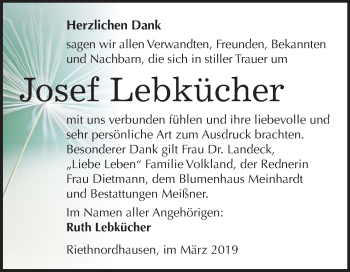Traueranzeige von Josef Lebkücher von Mitteldeutsche Zeitung