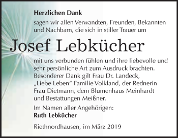 Traueranzeige von Josef Lebkücher von Super Sonntag SGH Mansf. Land