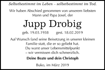 Traueranzeige von Jupp Drobig von Mitteldeutsche Zeitung
