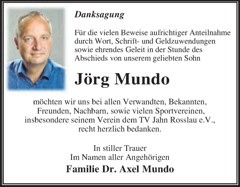  Traueranzeige für Jörg Mundo vom 04.03.2019 aus WVG - Wochenspiegel Dessau / Köthen