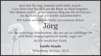 Traueranzeige von Jörg Strauhs von Super Sonntag Wittenberg