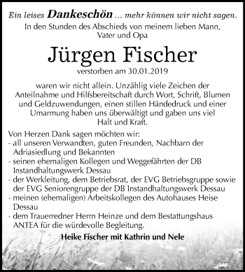 Traueranzeige von Jürgen Fischer von Mitteldeutsche Zeitung