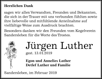 Traueranzeige von Jürgen Luther von Mitteldeutsche Zeitung Mansfelder Land