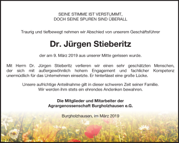 Traueranzeige von Jürgen Stieberitz von Mitteldeutsche Zeitung