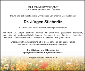 Traueranzeige von Jürgen Stieberitz von WVG - Wochenspiegel NMB / WSF / ZTZ