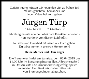 Traueranzeige von Jürgen Türp von WVG - Wochenspiegel Dessau / Köthen