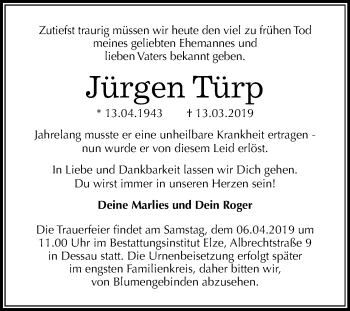 Traueranzeige von Jürgen Türp von Mitteldeutsche Zeitung Dessau-Roßlau