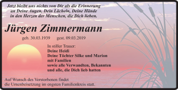 Traueranzeige von Jürgen Zimmermann von Mitteldeutsche Zeitung Quedlinburg