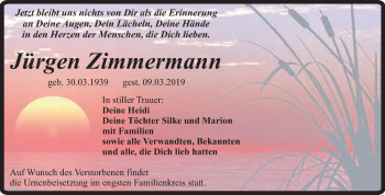 Traueranzeige von Jürgen Zimmermann von Super Sonntag Quedlinburg