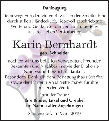 Traueranzeige von Karin Bernhardt von Mitteldeutsche Zeitung Bitterfeld