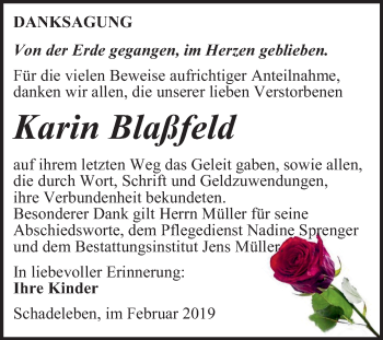 Traueranzeige von Karin Blaßfeld von Mitteldeutsche Zeitung