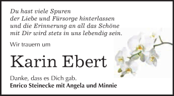 Traueranzeige von Karin Ebert von WVG - Wochenspiegel Quedlinburg