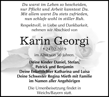 Traueranzeige von Karin Georgi von Mitteldeutsche Zeitung Bitterfeld