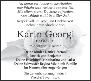 Traueranzeige von Karin Georgi von WVG - Wochenspiegel Bitterfeld