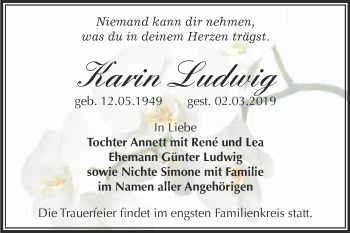 Traueranzeige von Karin Ludwig von WVG - Wochenspiegel Merseburg