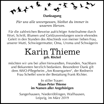 Traueranzeige von Karin Thieme von Super Sonntag SGH Mansf. Land