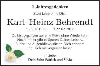 Traueranzeige von Karl-Heinz Behrendt von WVG - Wochenspiegel Bitterfeld