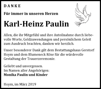 Traueranzeige von Karl-Heinz Paulin von Super Sonntag Aschersleben