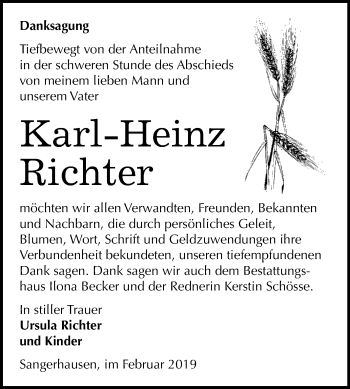 Traueranzeige von Karl-Heinz Richter von Super Sonntag SGH Mansf. Land