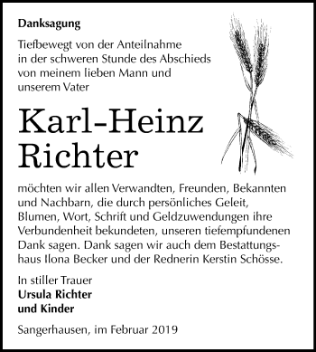 Traueranzeige von Karl-Heinz Richter von Mitteldeutsche Zeitung Sangerhausen