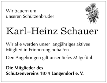 Traueranzeige von Karl-Heinz Schauer von Mitteldeutsche Zeitung Weißenfels