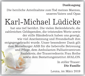 Traueranzeige von Karl-Michael Lüdicke von WVG - Wochenspiegel Merseburg