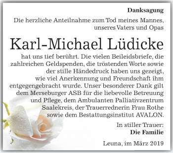 Traueranzeige von Karl-Michael Lüdicke von Mitteldeutsche Zeitung Merseburg/Querfurt