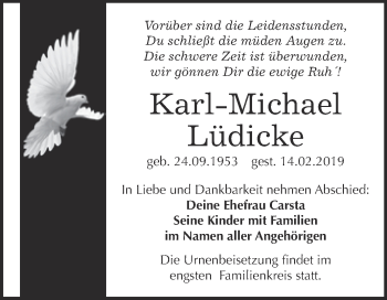 Traueranzeige von Karl-Michael Lüdicke von WVG - Wochenspiegel Merseburg