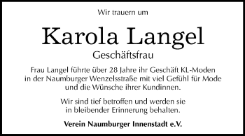 Traueranzeige von Karola Langel von Mitteldeutsche Zeitung