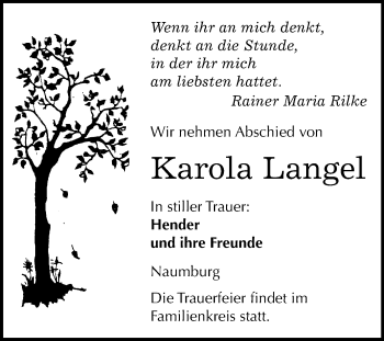 Traueranzeige von Karola Langel von Mitteldeutsche Zeitung