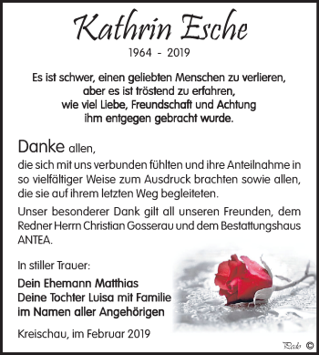 Traueranzeige von Kathrin Esche von Mitteldeutsche Zeitung Weißenfels