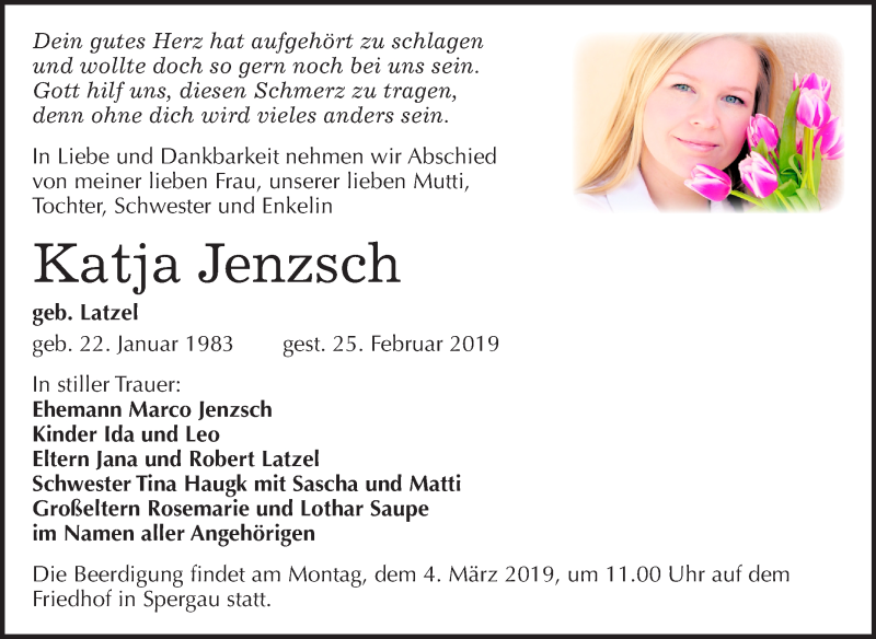  Traueranzeige für Katja Jenzsch vom 02.03.2019 aus Mitteldeutsche Zeitung